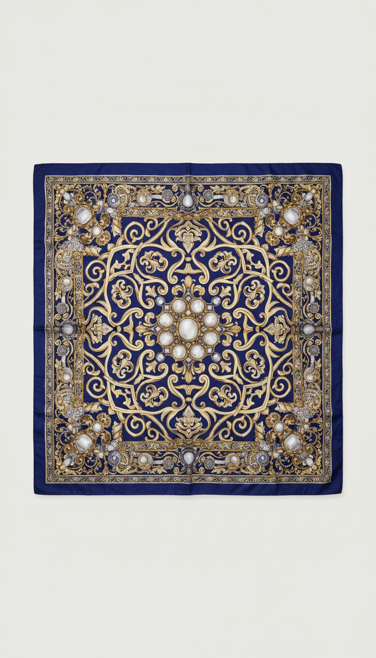 Studio Indigo Classic Oversized Silk Scarf with Gold Accents