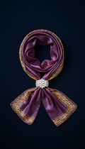 Smoky Amethyst Silk Scarf with Gold Filigree Trim