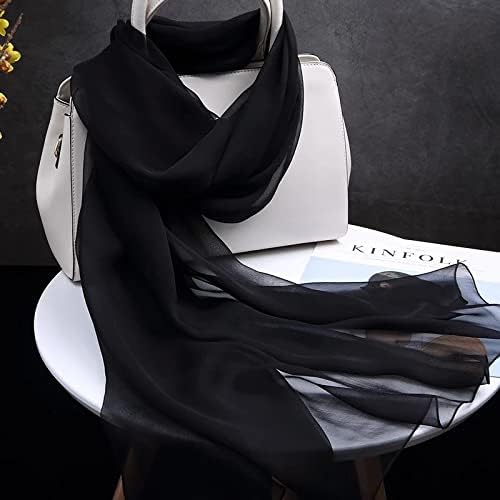 Black Solid‑Color Real‑Silk Chiffon Shawl Wrap