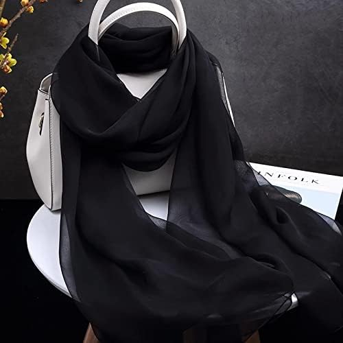 Natural Silk Scarf Black Color Real Silk Scarf Women Thin Chiffon Silk Shawls Wraps for Ladies Solid(250-135cm)