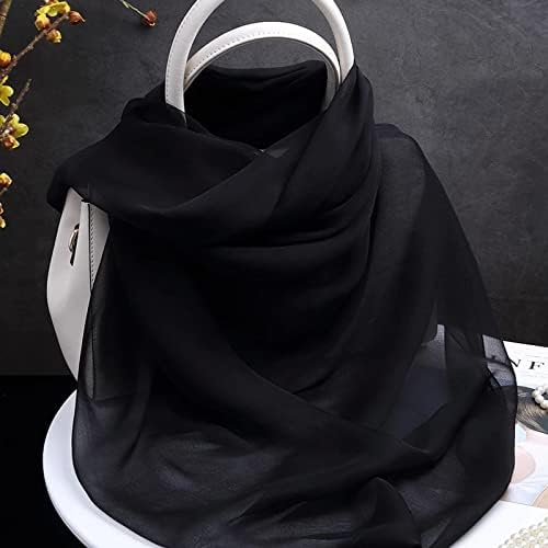 Natural Silk Scarf Black Color Real Silk Scarf Women Thin Chiffon Silk Shawls Wraps for Ladies Solid(250-135cm)