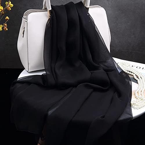 Black Solid‑Color Real‑Silk Chiffon Shawl Wrap