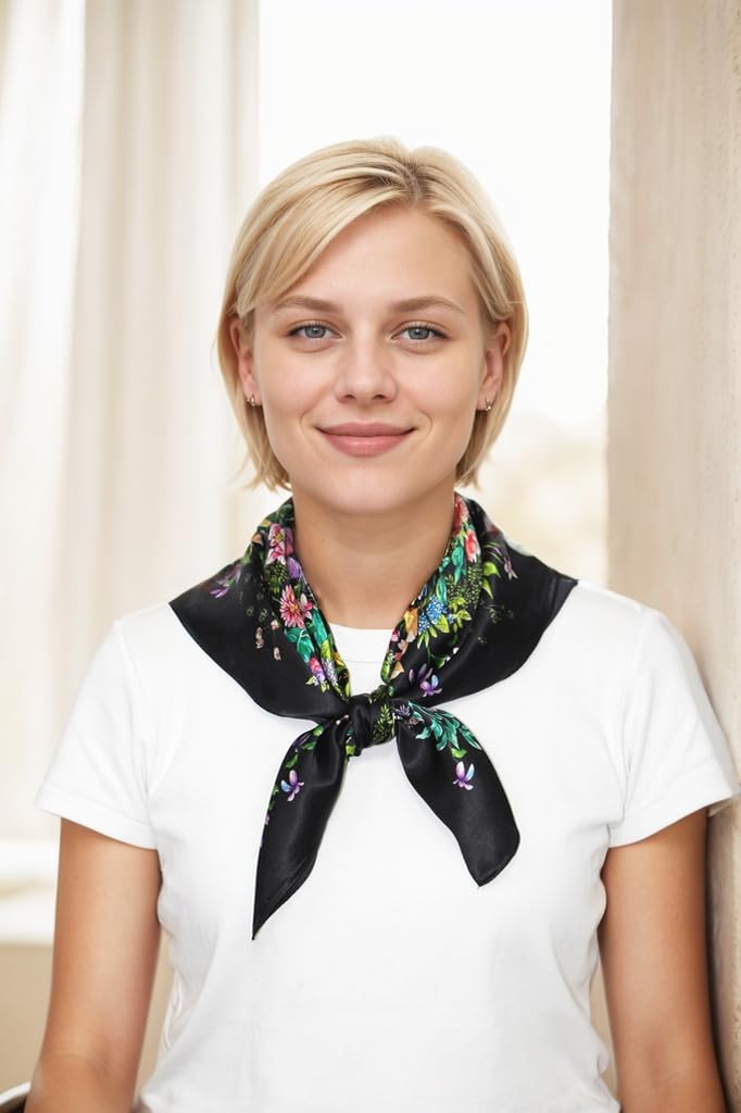 100% Silk Square Scarf for Hair-25.6" Women Men Neckerchief & Headscarf