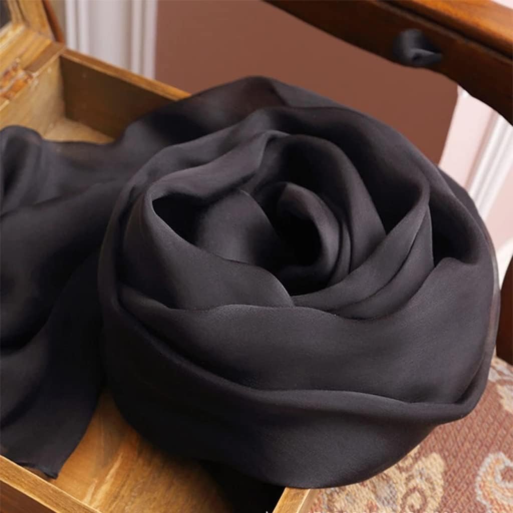 Natural Silk Scarf Black Color Real Silk Scarf Women Thin Chiffon Silk Shawls Wraps for Ladies Solid(250-135cm)