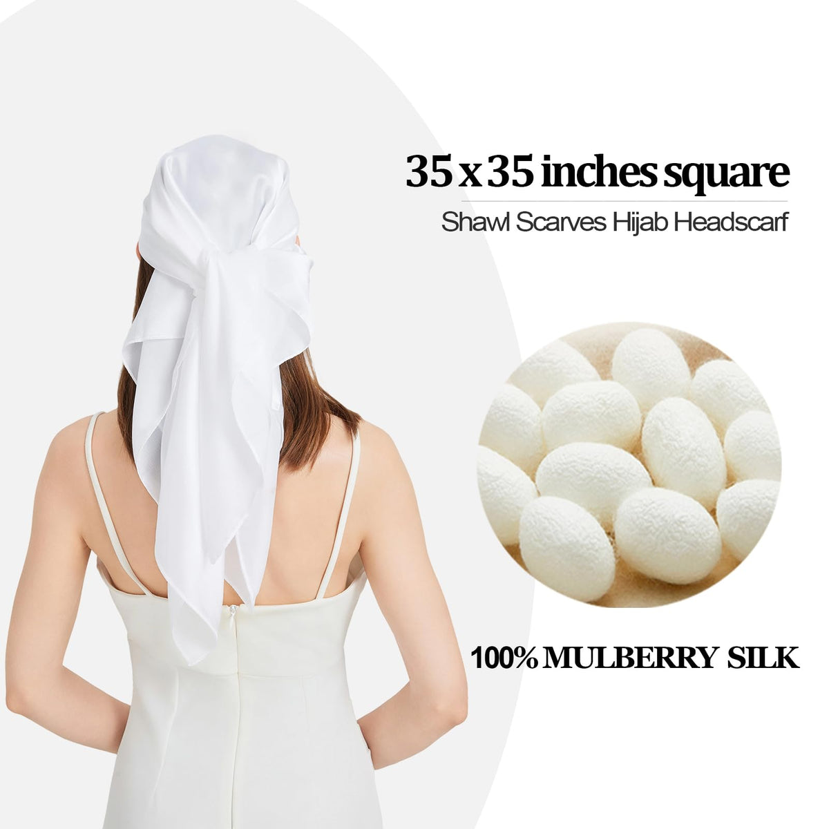 100% Mulberry Silk Head Scarf for Hair-Women's 35'' Square Silk Neck Scarf for Sleeping Wrap at Night
