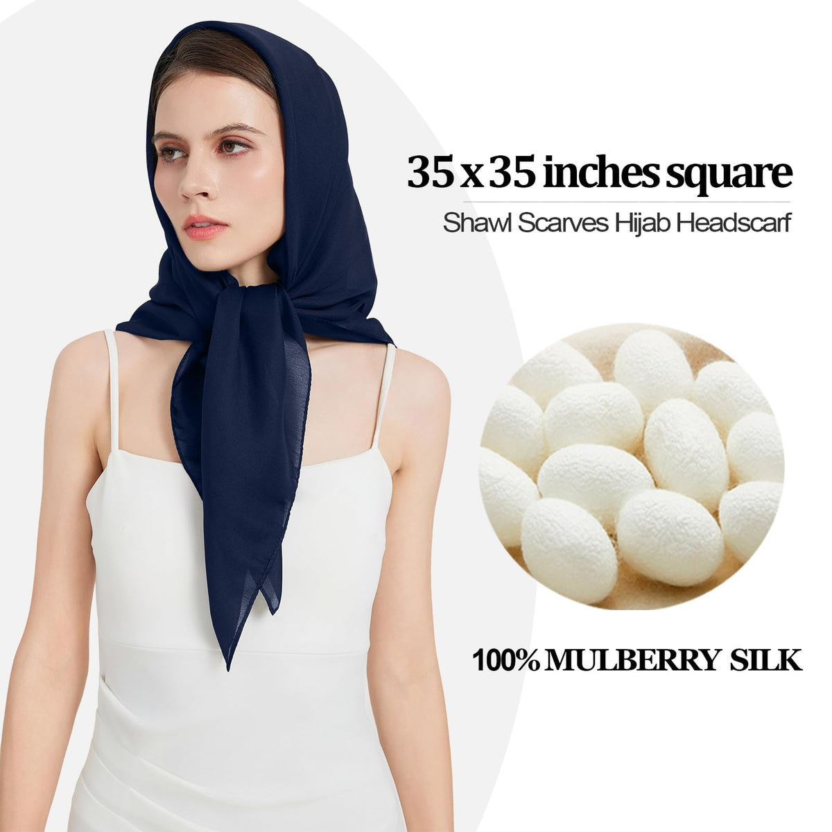 100% Mulberry Silk Head Scarf for Hair-Women's 35'' Square Silk Neck Scarf for Sleeping Wrap at Night