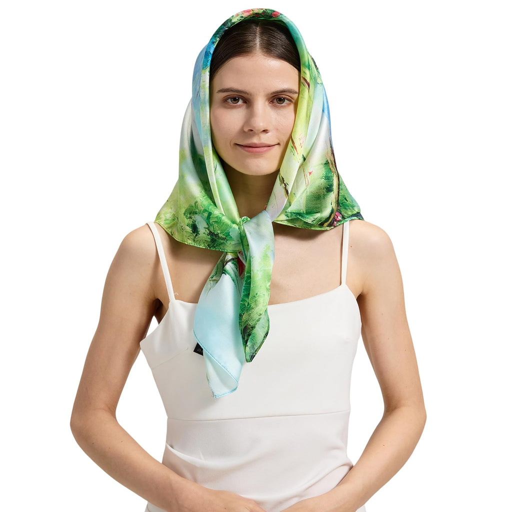 100% Mulberry Silk Head Scarf for Hair-Women's 35'' Square Silk Neck Scarf for Sleeping Wrap at Night