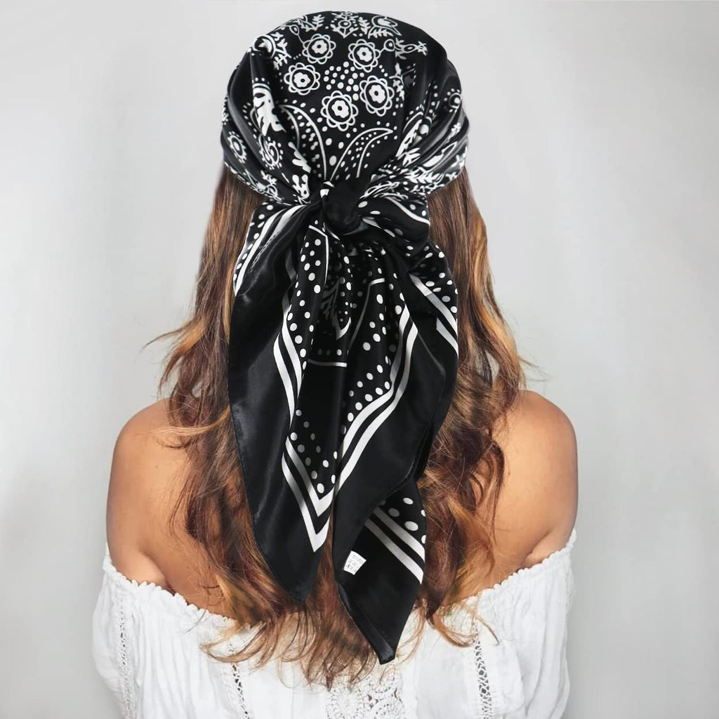 vimate 35" Square Silk Like Head Scarf - Women's Fashion Satin Scarf Bandana for Hair Wrapping at Night.