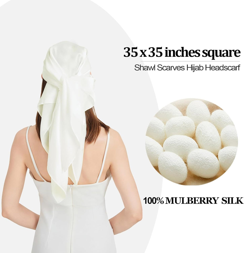 100% Mulberry Silk Head Scarf for Hair-Women's 35'' Square Silk Neck Scarf for Sleeping Wrap at Night