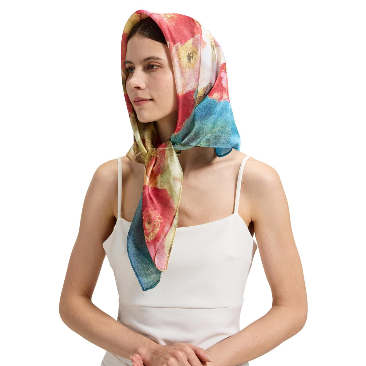 100% Mulberry Silk Head Scarf for Hair-Women's 35'' Square Silk Neck Scarf for Sleeping Wrap at Night