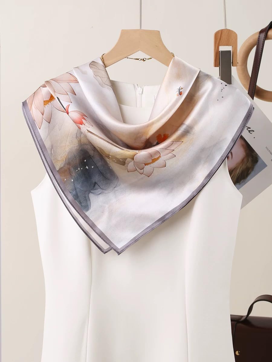 100% Silk Square Scarf for Hair-25.6" Women Men Neckerchief & Headscarf