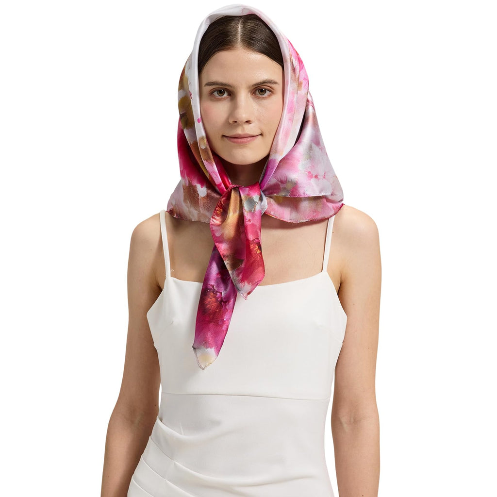 100% Mulberry Silk Head Scarf for Hair-Women's 35'' Square Silk Neck Scarf for Sleeping Wrap at Night