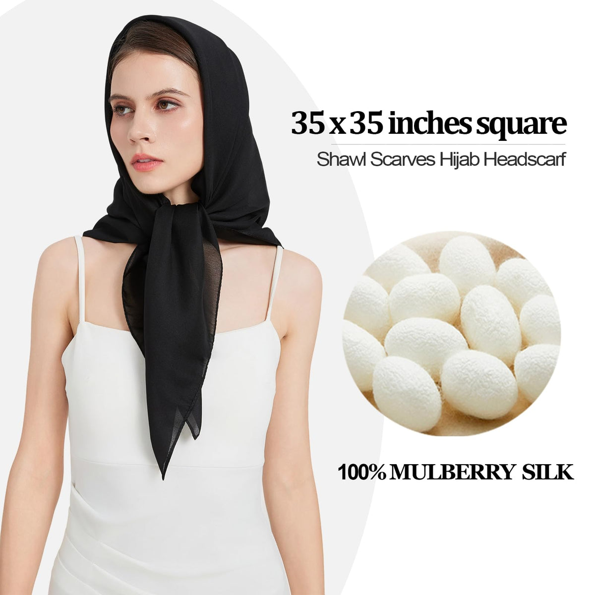 100% Mulberry Silk Head Scarf for Hair-Women's 35'' Square Silk Neck Scarf for Sleeping Wrap at Night