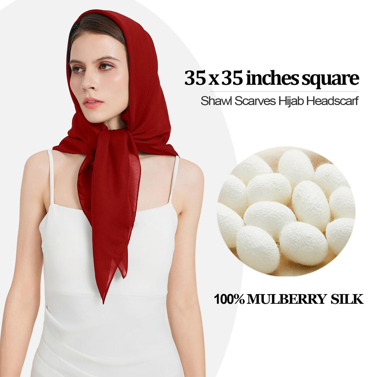 100% Mulberry Silk Head Scarf for Hair-Women's 35'' Square Silk Neck Scarf for Sleeping Wrap at Night