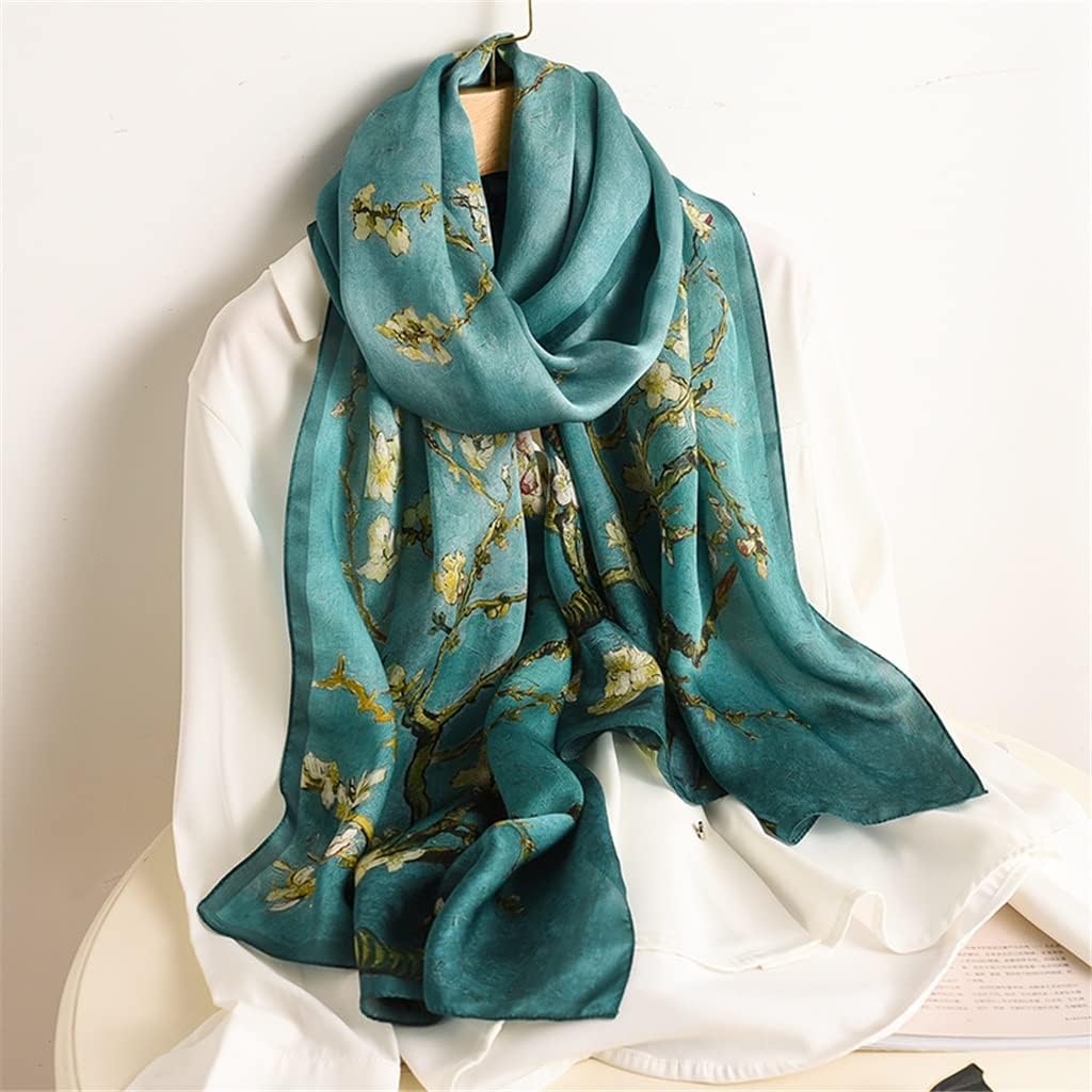 Apricot‑Tone Oil‑Painting Satin Long Silk Shawl Scarf