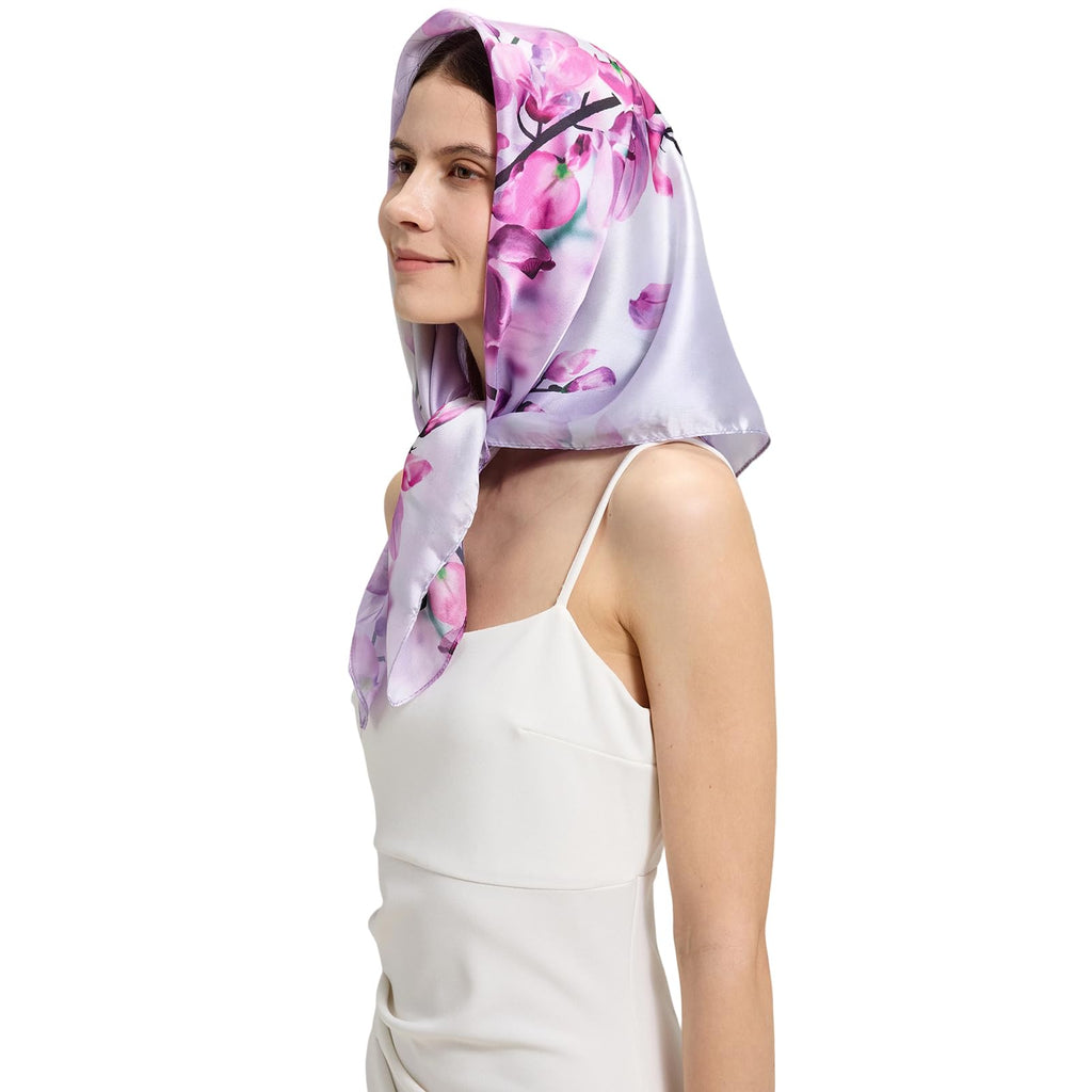 100% Mulberry Silk Head Scarf for Hair-Women's 35'' Square Silk Neck Scarf for Sleeping Wrap at Night