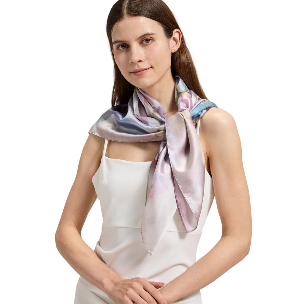 100% Mulberry Silk Head Scarf for Hair-Women's 35'' Square Silk Neck Scarf for Sleeping Wrap at Night