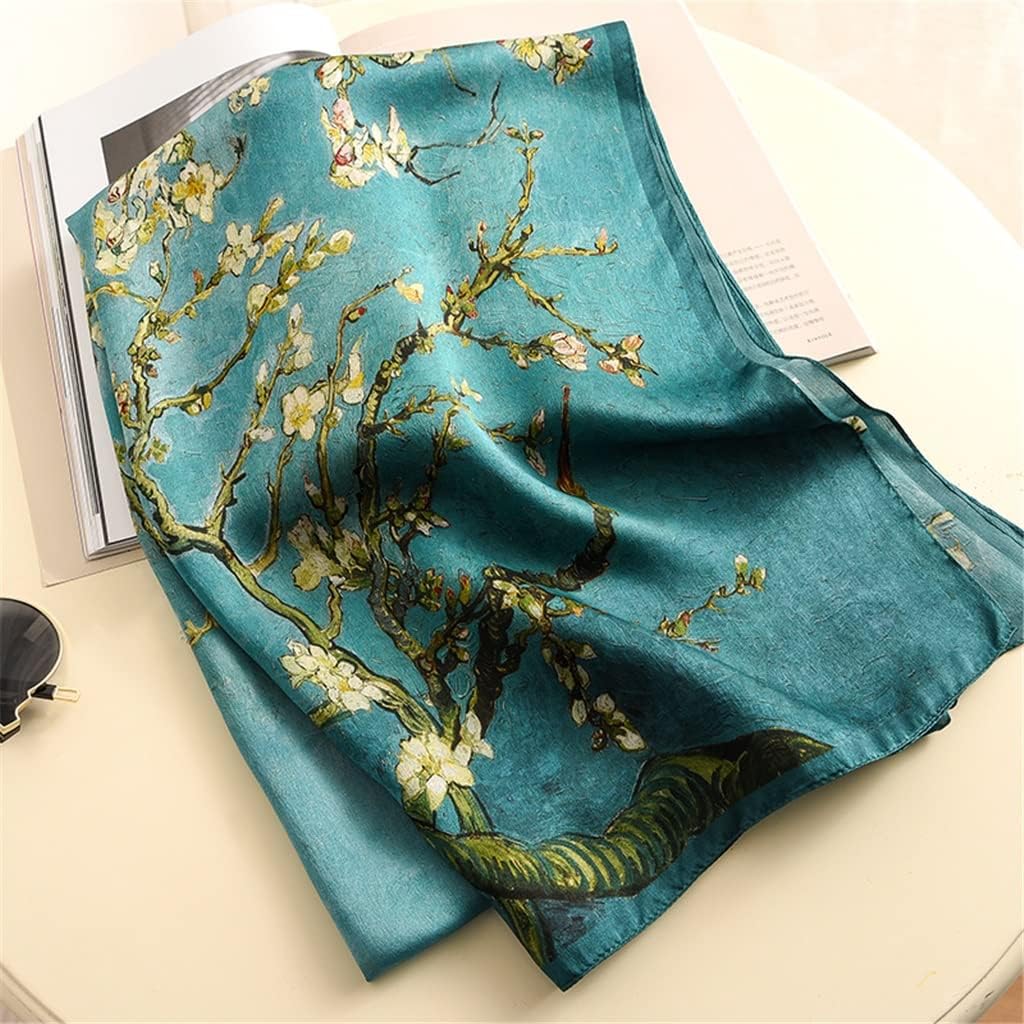Apricot‑Tone Oil‑Painting Satin Long Silk Shawl Scarf