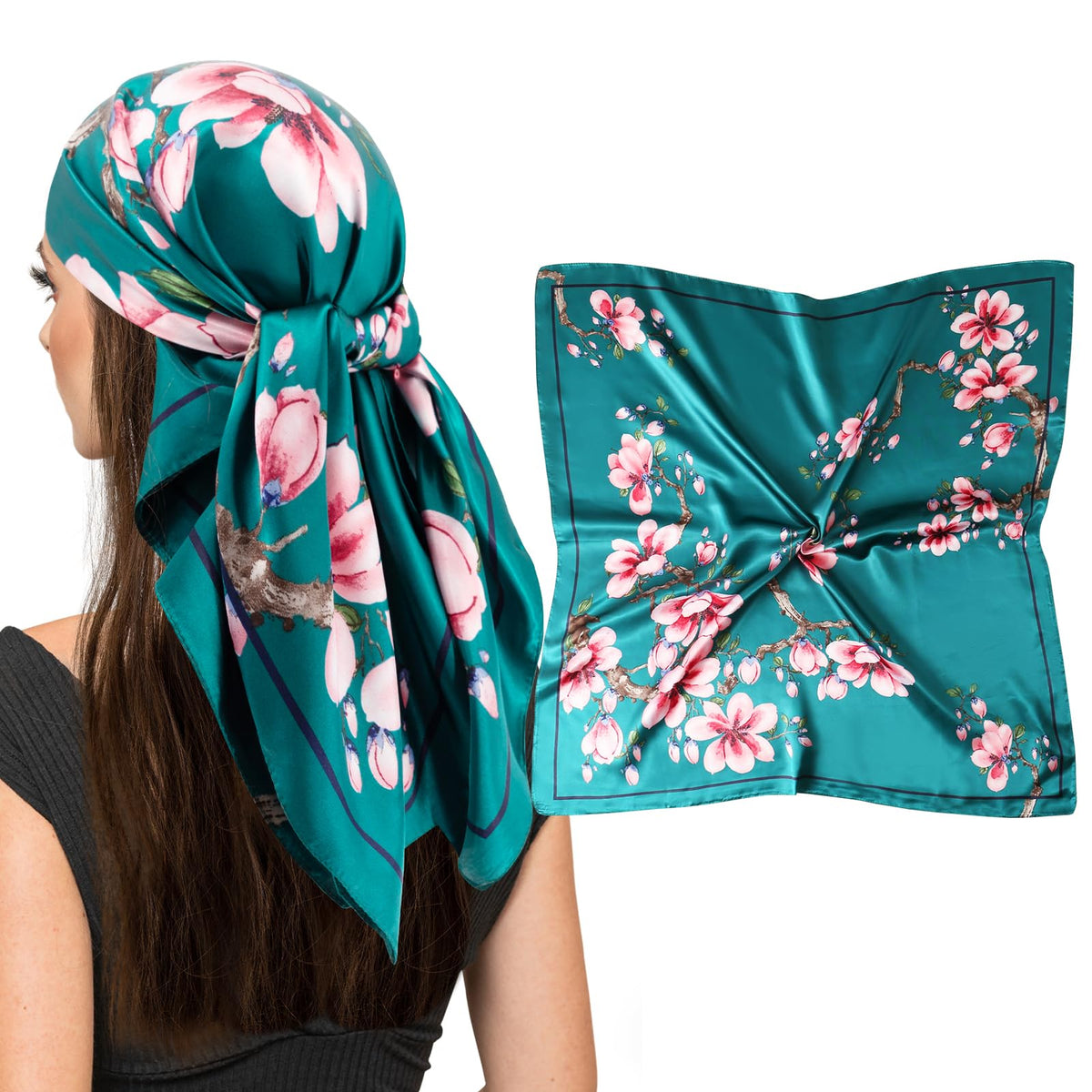 vimate 35" Square Silk Like Head Scarf - Women's Fashion Satin Scarf Bandana for Hair Wrapping at Night.