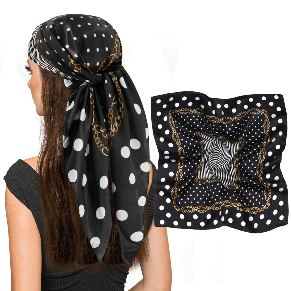 vimate 35" Square Silk Like Head Scarf - Women's Fashion Satin Scarf Bandana for Hair Wrapping at Night.