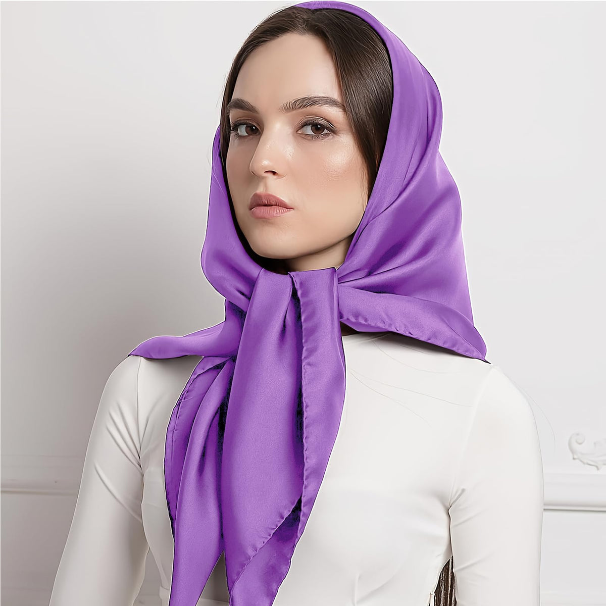 vimate 35" Square Silk Like Head Scarf - Women's Fashion Satin Scarf Bandana for Hair Wrapping at Night.