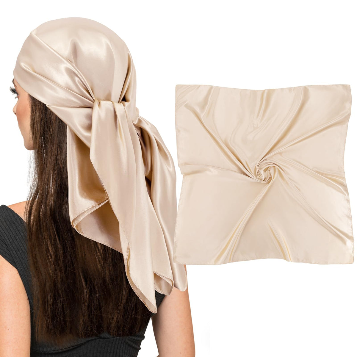 vimate 35" Square Silk Like Head Scarf - Women's Fashion Satin Scarf Bandana for Hair Wrapping at Night.