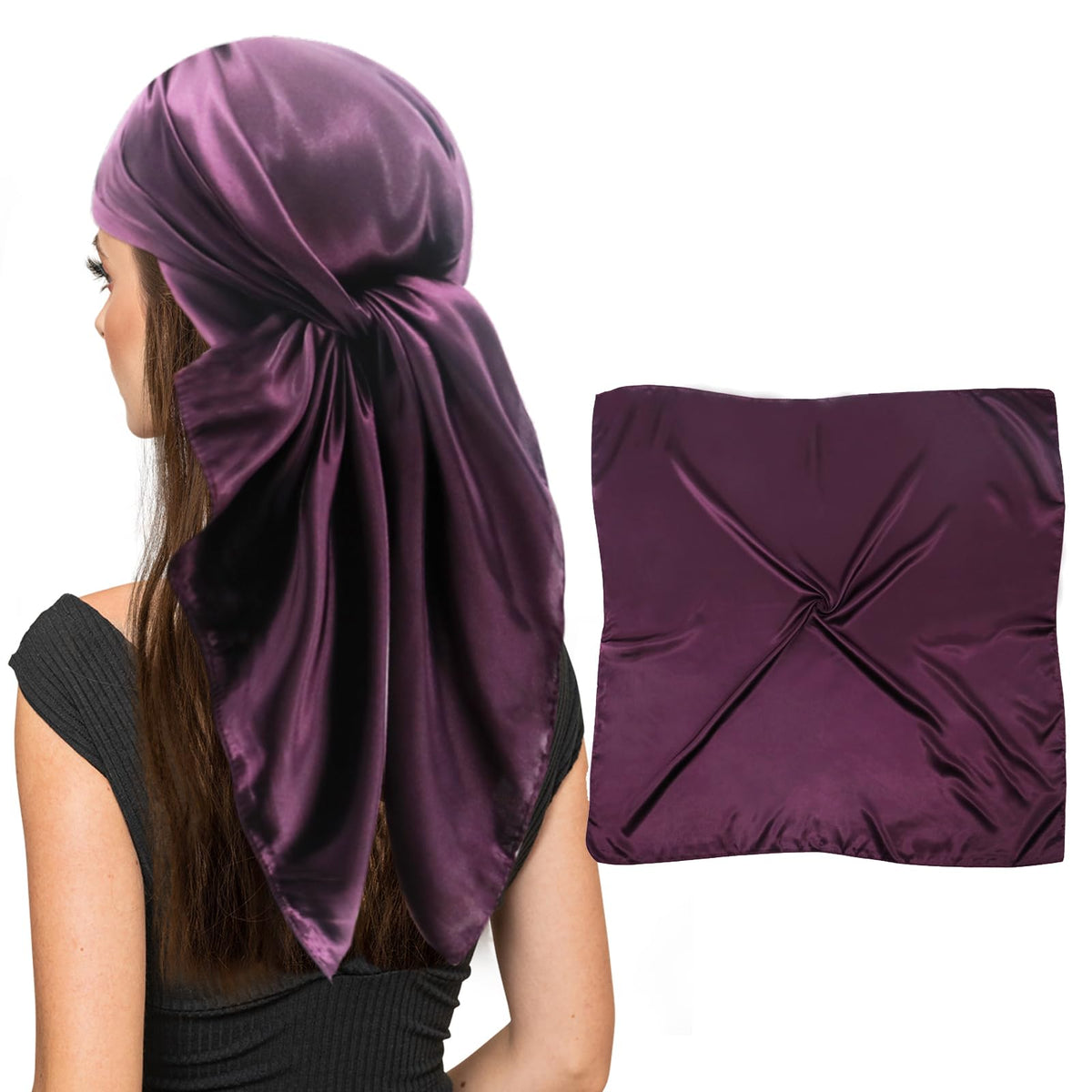 vimate 35" Square Silk Like Head Scarf - Women's Fashion Satin Scarf Bandana for Hair Wrapping at Night.