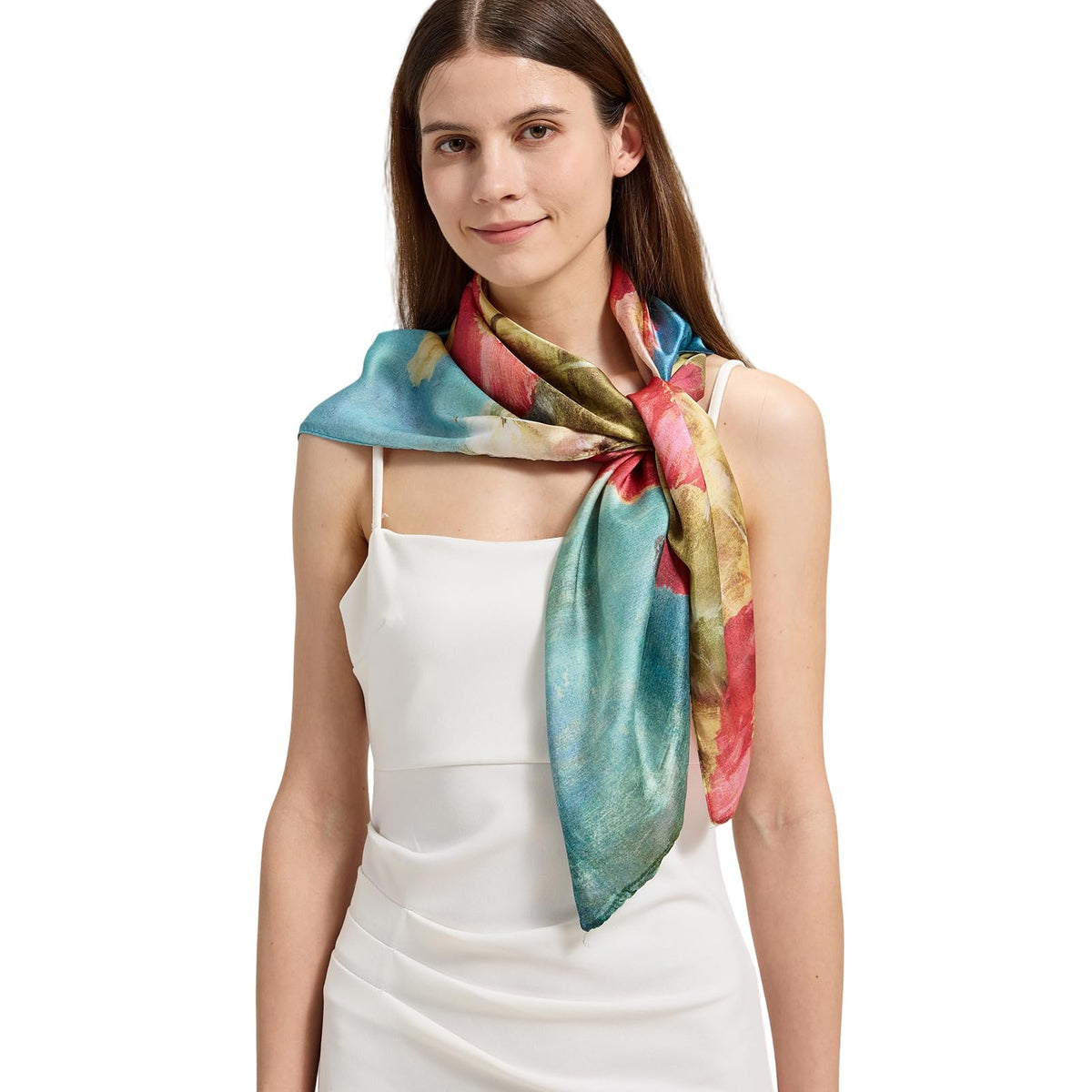 100% Mulberry Silk Head Scarf for Hair-Women's 35'' Square Silk Neck Scarf for Sleeping Wrap at Night