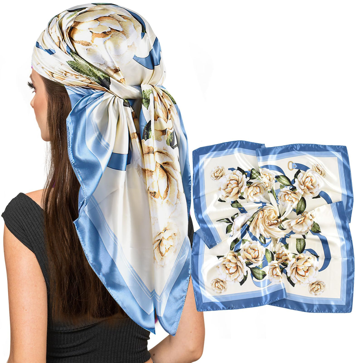 vimate 35" Square Silk Like Head Scarf - Women's Fashion Satin Scarf Bandana for Hair Wrapping at Night.