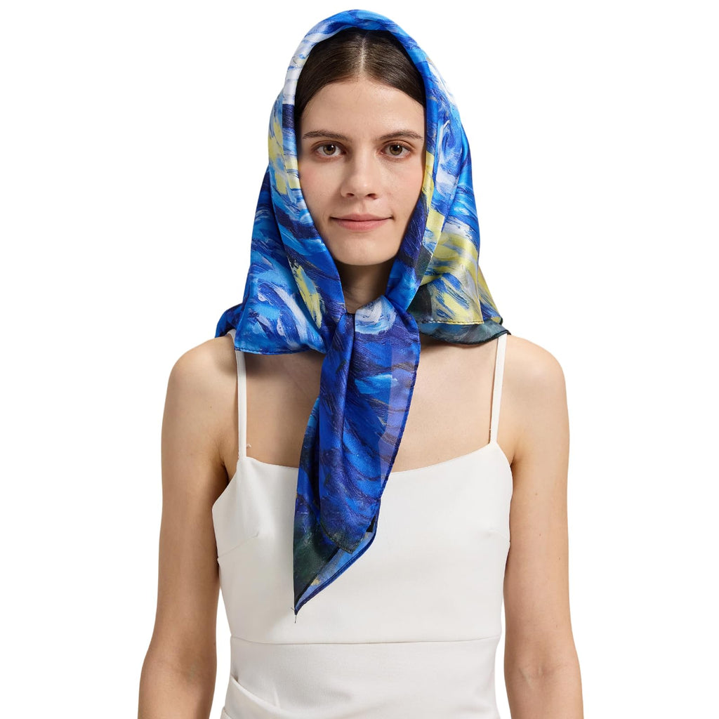 100% Mulberry Silk Head Scarf for Hair-Women's 35'' Square Silk Neck Scarf for Sleeping Wrap at Night
