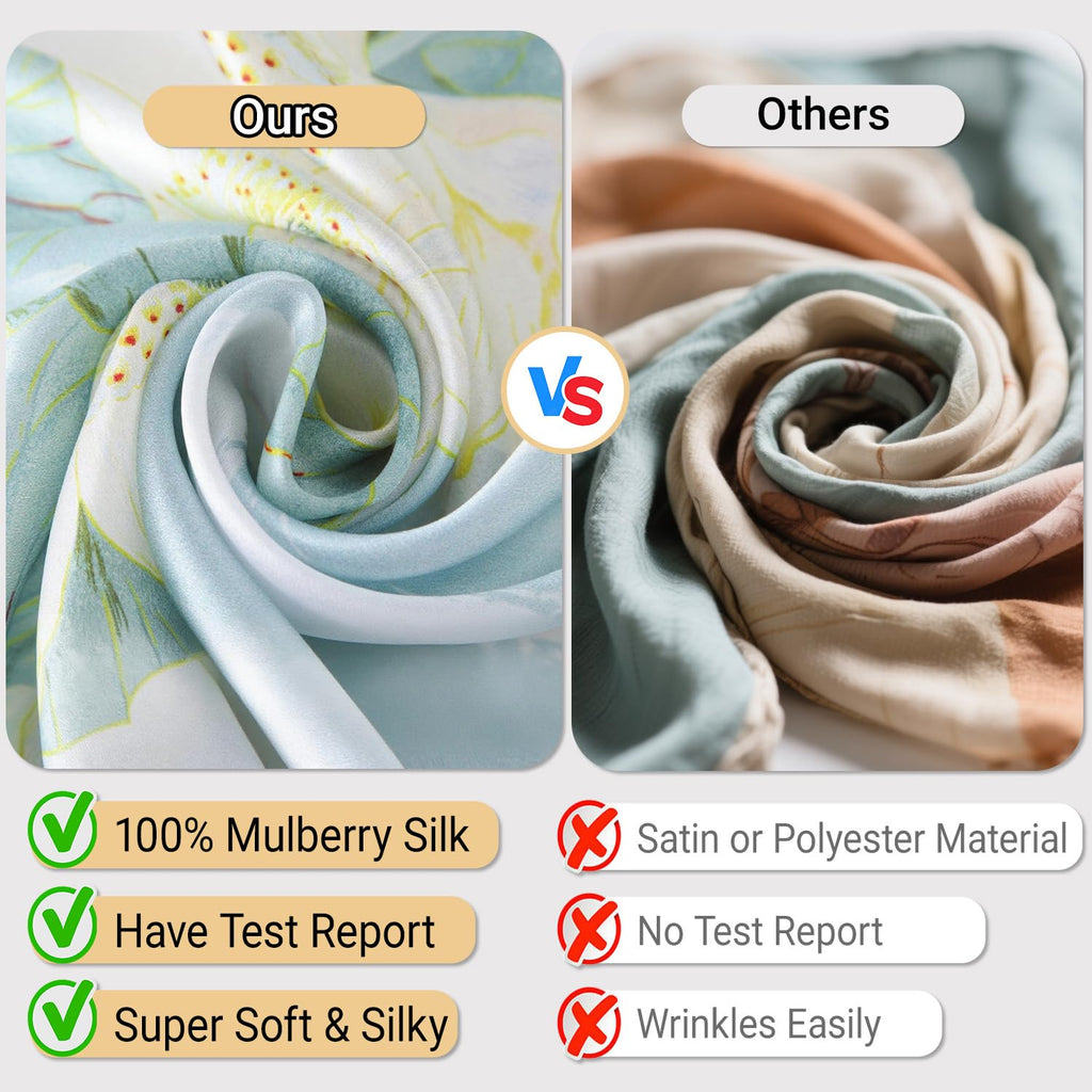 Ciormis 100% Mulberry Silk Scarf-Women's 21''/27''Square Silk Hair Head Scarf Neckerchief with Gift Packaged