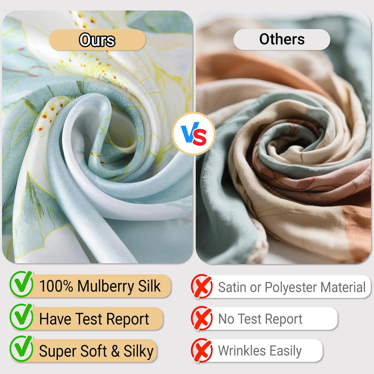 Ciormis 100% Mulberry Silk Scarf-Women's 21''/27''Square Silk Hair Head Scarf Neckerchief with Gift Packaged