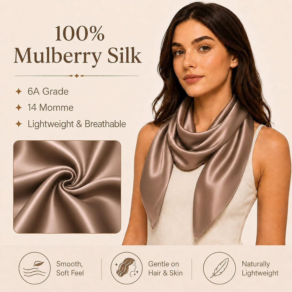 PoeticEHome 100% Mulberry Silk Head Scarf for Women, 35 x 35 Inch Square