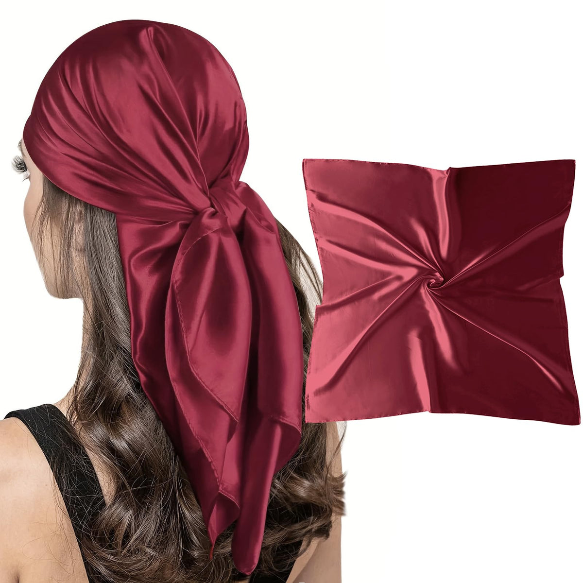 vimate 35" Square Silk Like Head Scarf - Women's Fashion Satin Scarf Bandana for Hair Wrapping at Night.