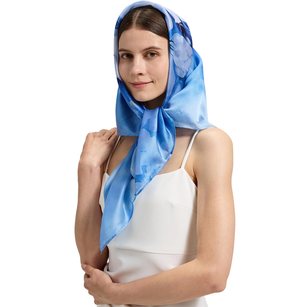 100% Mulberry Silk Head Scarf for Hair-Women's 35'' Square Silk Neck Scarf for Sleeping Wrap at Night