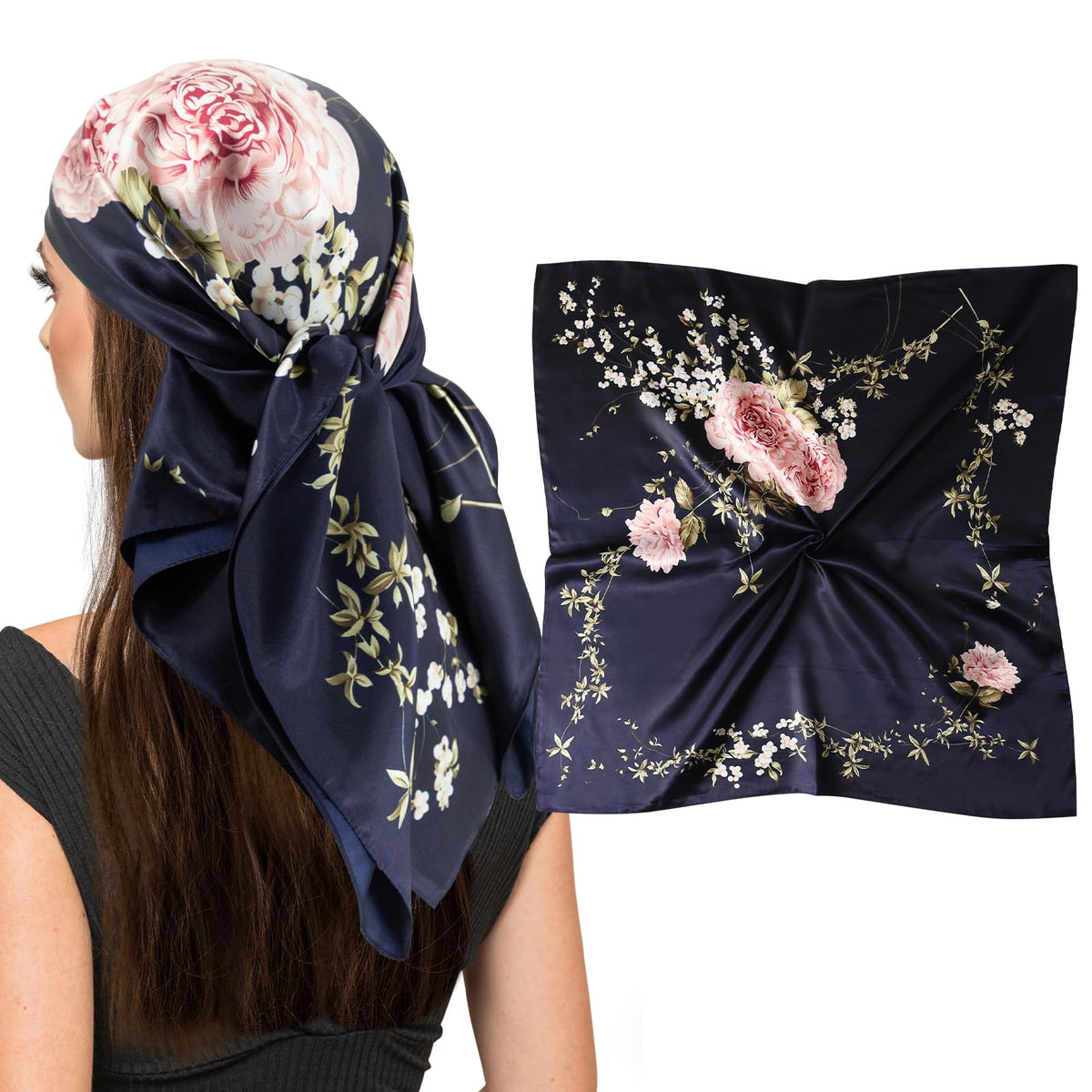 vimate 35" Square Silk Like Head Scarf - Women's Fashion Satin Scarf Bandana for Hair Wrapping at Night.