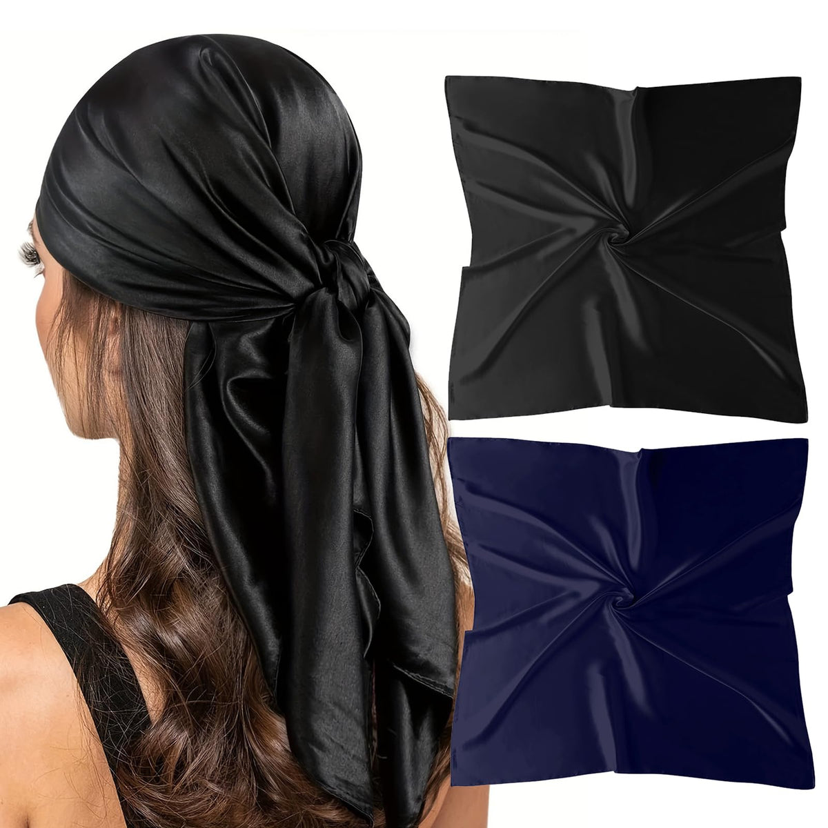 vimate 35" Square Silk Like Head Scarf - Women's Fashion Satin Scarf Bandana for Hair Wrapping at Night.