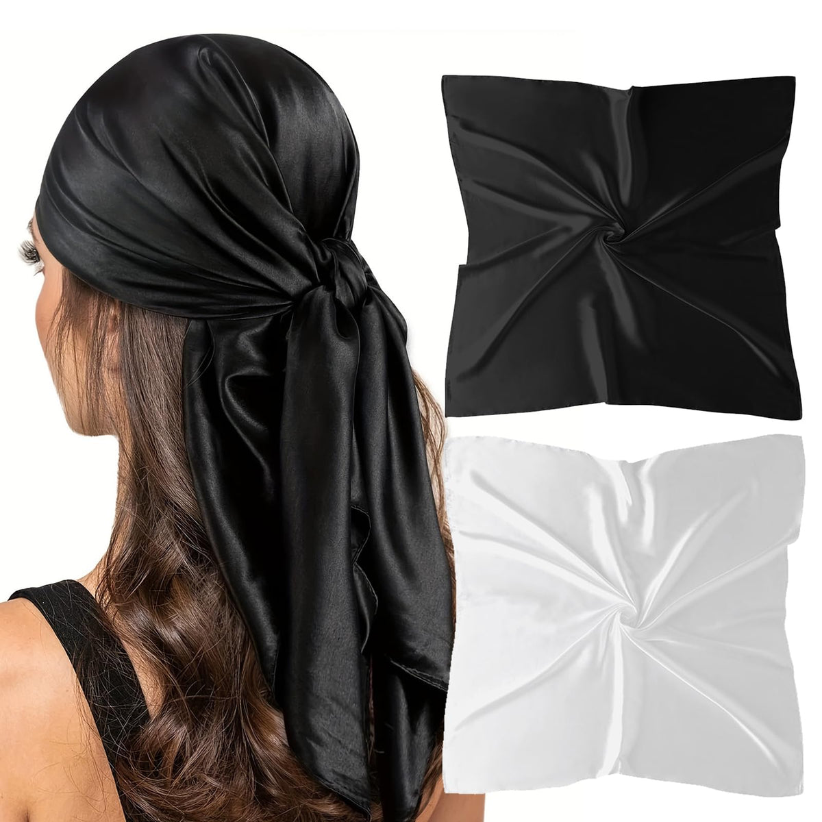 vimate 35" Square Silk Like Head Scarf - Women's Fashion Satin Scarf Bandana for Hair Wrapping at Night.