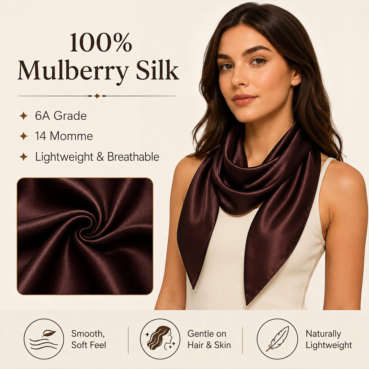 PoeticEHome 100% Mulberry Silk Head Scarf for Women, 35 x 35 Inch Square