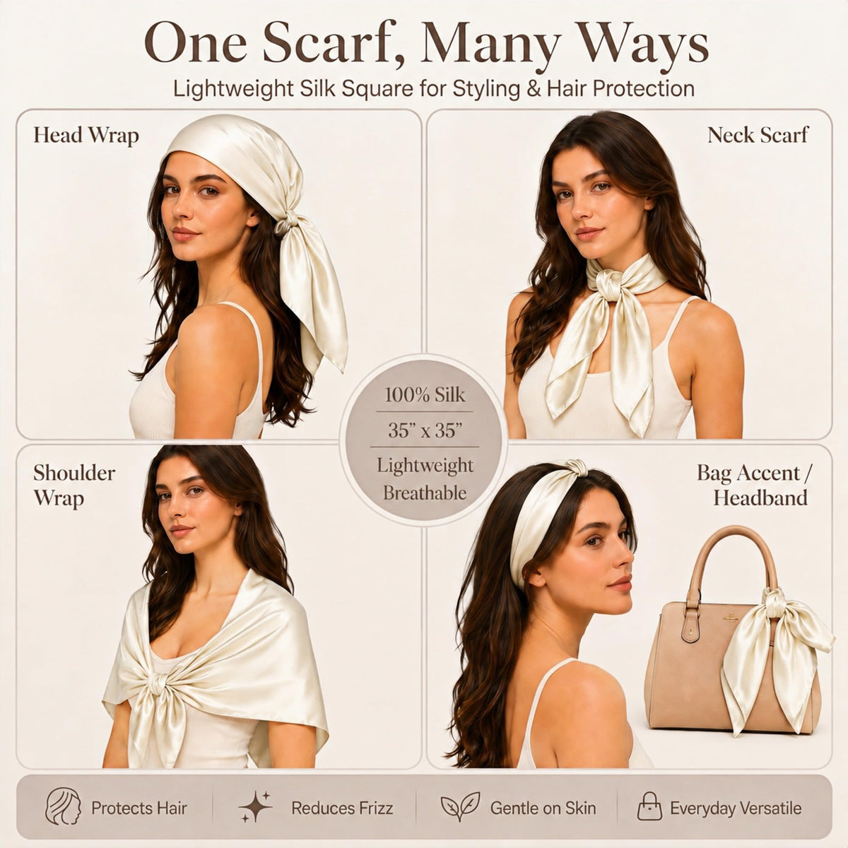 PoeticEHome 100% Mulberry Silk Head Scarf for Women, 35 x 35 Inch Square
