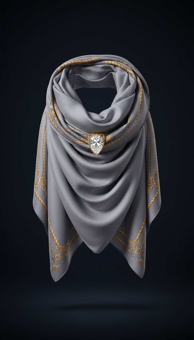 Velvet Mist Silk Scarf with Gold Rope Detailing
