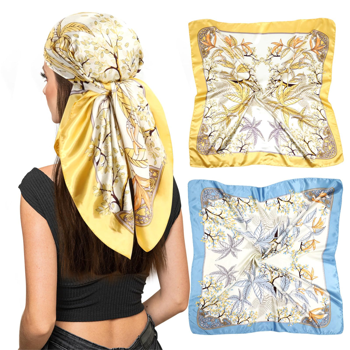vimate 35" Square Silk Like Head Scarf - Women's Fashion Satin Scarf Bandana for Hair Wrapping at Night.