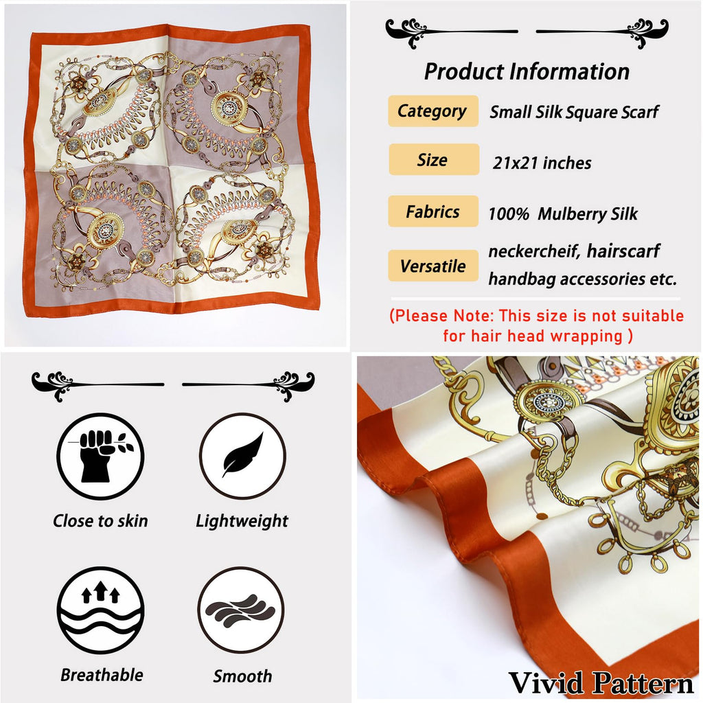 Ciormis 100% Mulberry Silk Scarf-Women's 21''/27''Square Silk Hair Head Scarf Neckerchief with Gift Packaged
