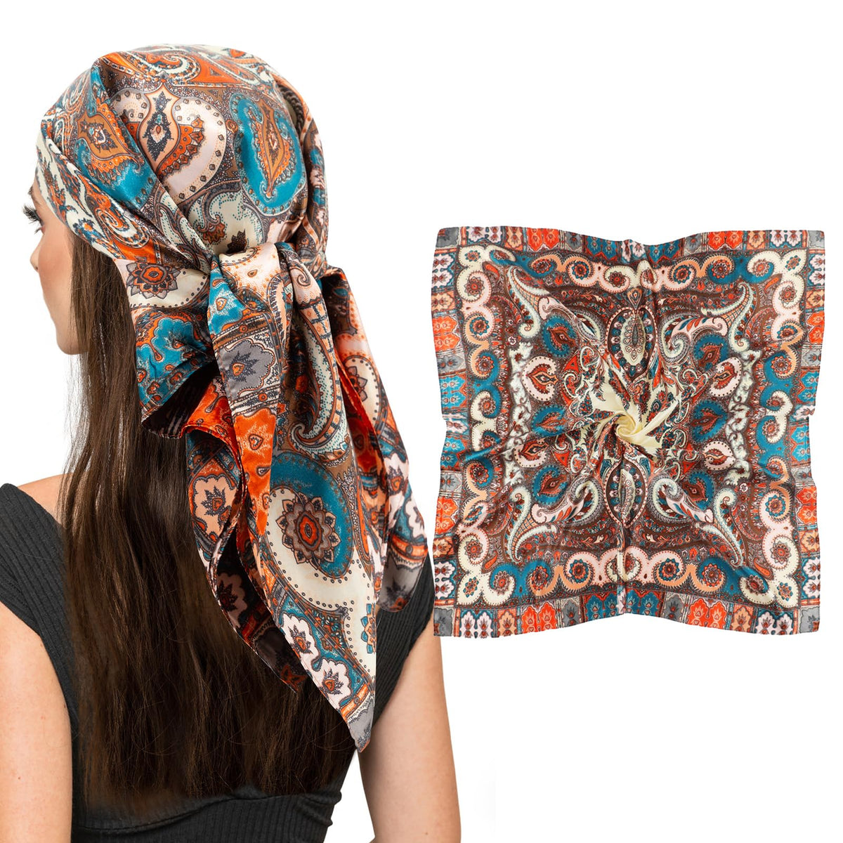 vimate 35" Square Silk Like Head Scarf - Women's Fashion Satin Scarf Bandana for Hair Wrapping at Night.