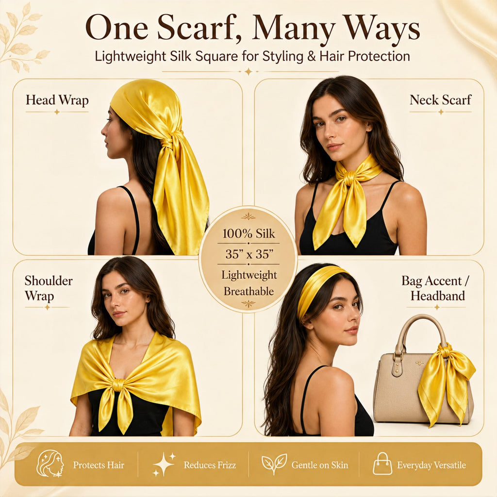 PoeticEHome 100% Mulberry Silk Head Scarf for Women, 35 x 35 Inch Square