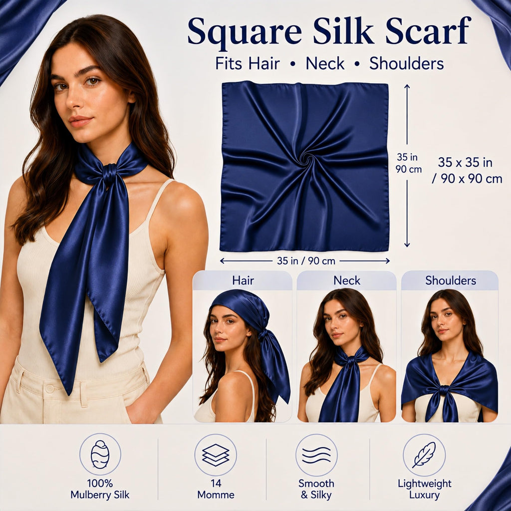 PoeticEHome 100% Mulberry Silk Head Scarf for Women, 35 x 35 Inch Square