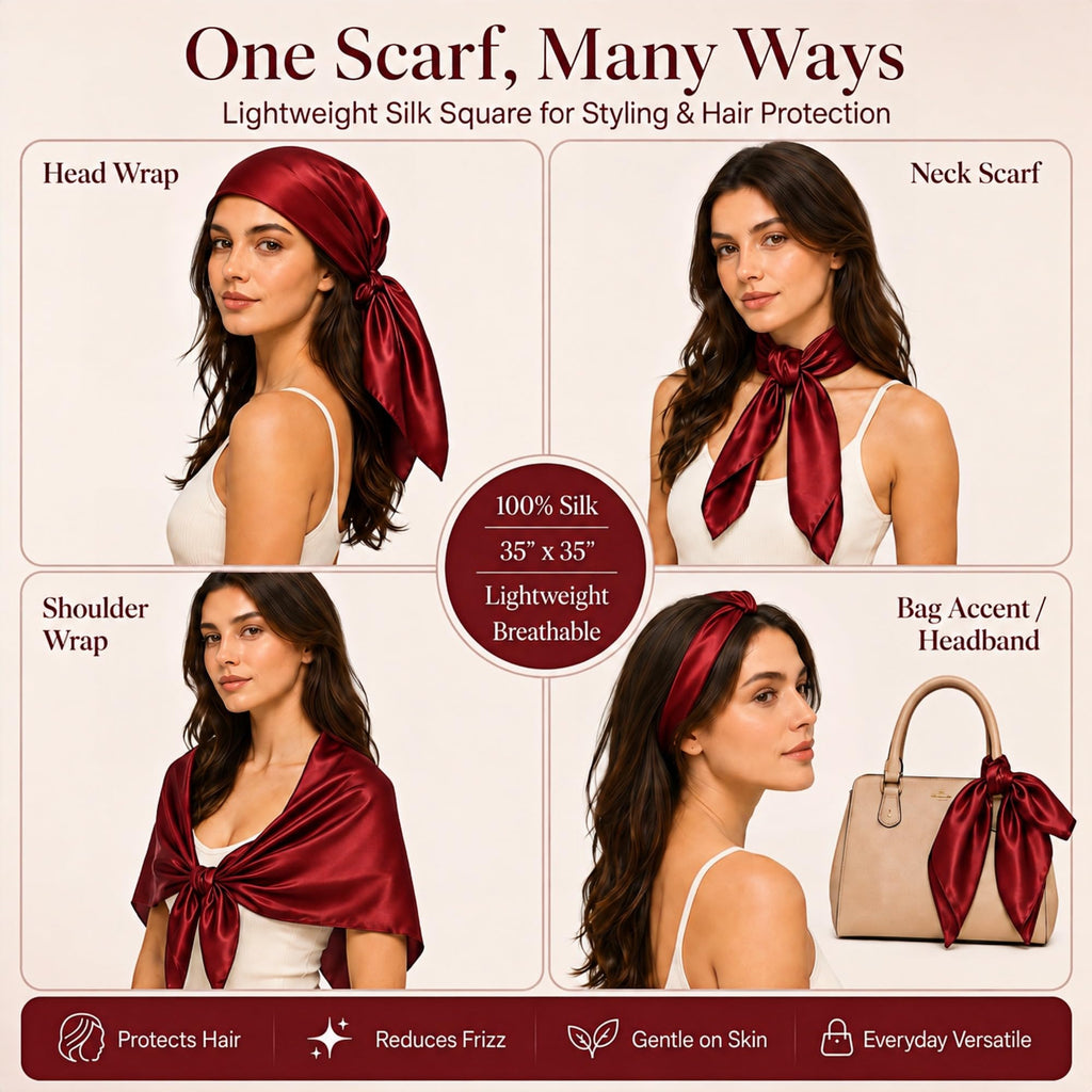 PoeticEHome 100% Mulberry Silk Head Scarf for Women, 35 x 35 Inch Square