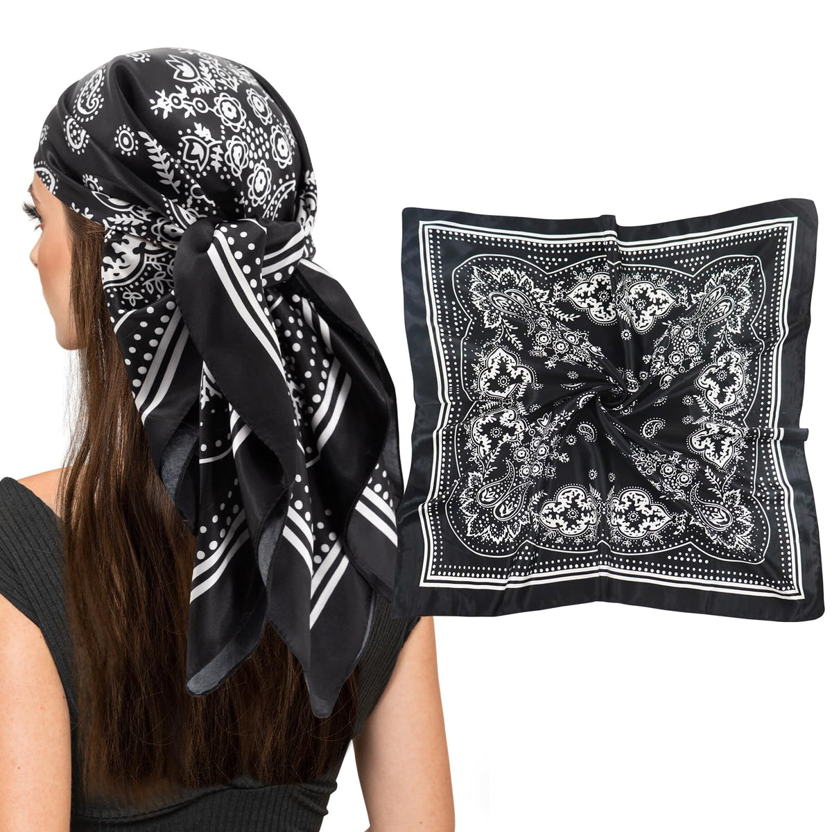 vimate 35" Square Silk Like Head Scarf - Women's Fashion Satin Scarf Bandana for Hair Wrapping at Night.