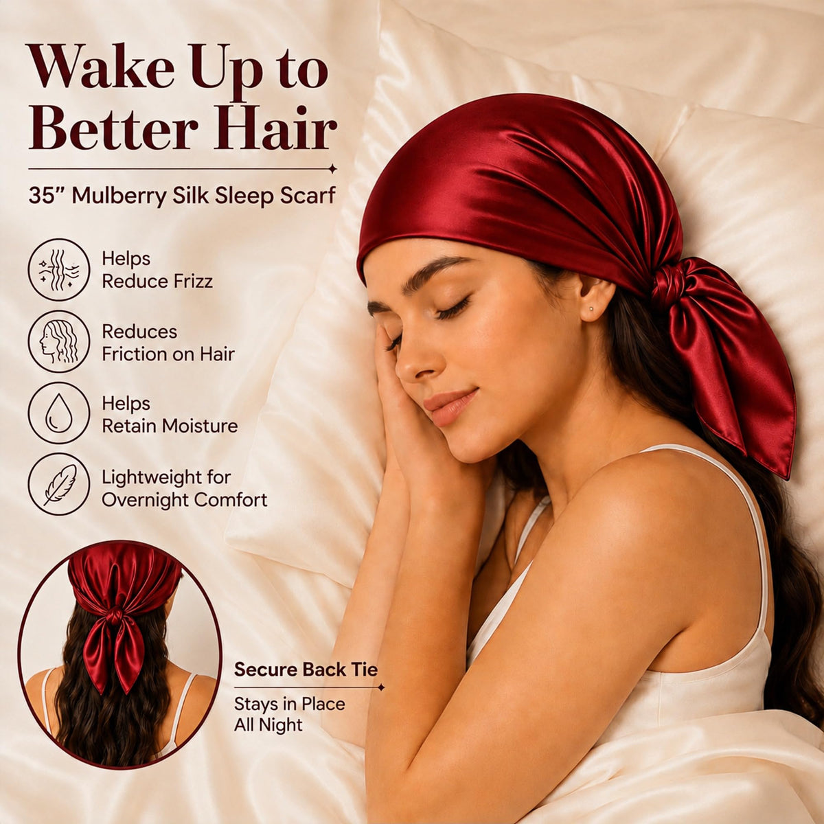 PoeticEHome 100% Mulberry Silk Head Scarf for Women, 35 x 35 Inch Square