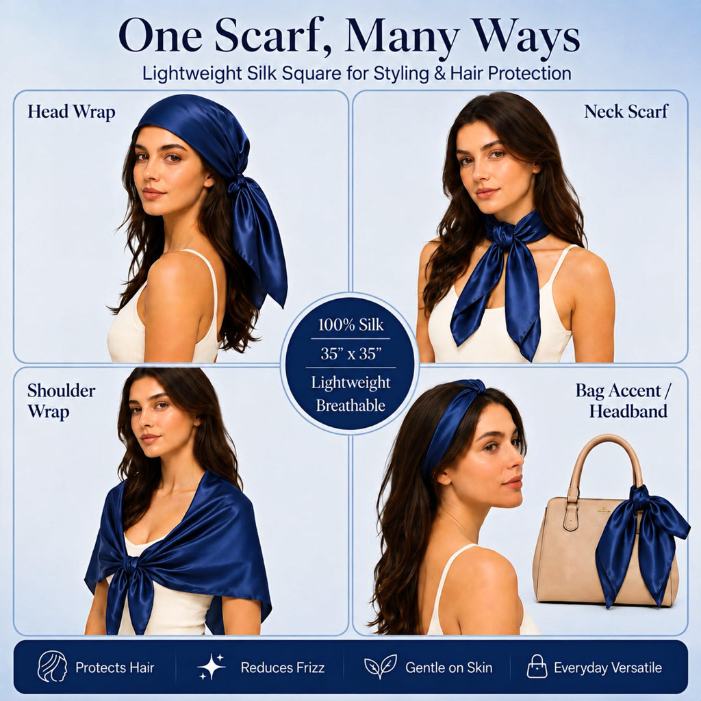 PoeticEHome 100% Mulberry Silk Head Scarf for Women, 35 x 35 Inch Square